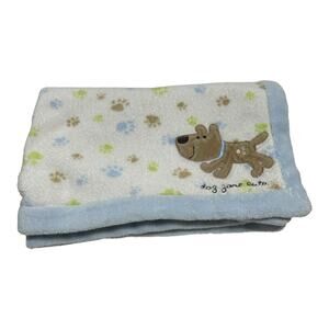 Carter’s Dog Gone Cute Baby Blanket 40x30 Doghouse Paw Print Blue Green Brown